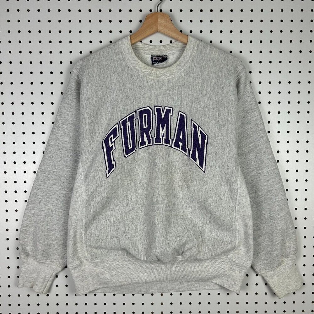 Furman Jansport Crewneck Sweatshirt Weave 90s Medium Gray Collegiate Paladin